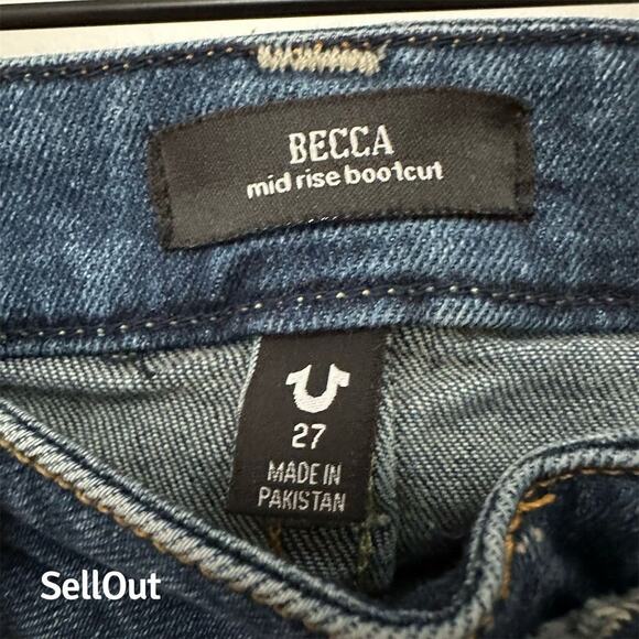 True Religion Becca Women's Bootcut Jeans Size 27 Blue Distressed - Picture 3 of 5